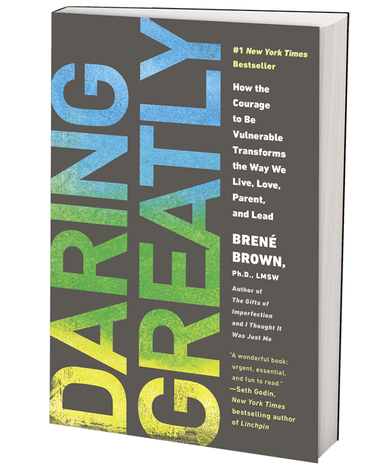 The cover of "Daring Greatly" by Brené Brown, featuring bold, gradient text and a subtitle about vulnerability and courage.