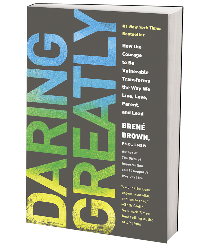 The cover of "Daring Greatly" by Brené Brown, featuring bold, gradient text and a subtitle about vulnerability and courage.