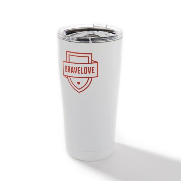 20 oz Drink Tumbler with a clear lid, featuring a red shield logo and the word "BRAVELOVE" in the center.