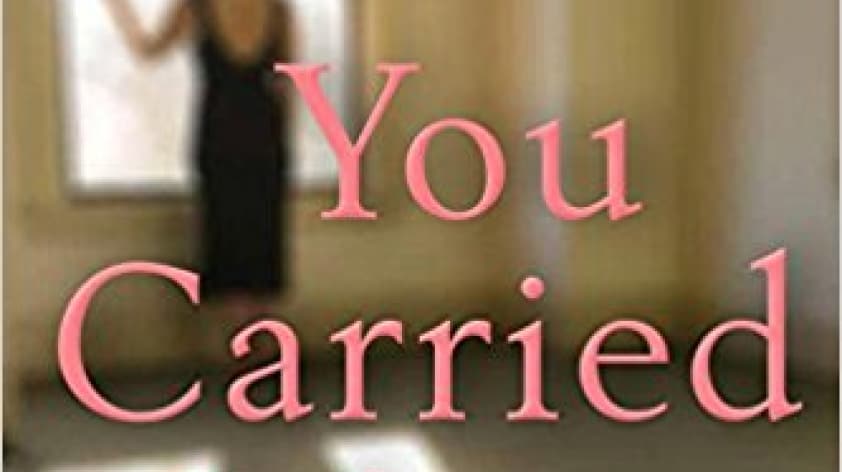 Blurry image of a person standing by a window in the background with large pink text in the foreground reading, "You Carried".