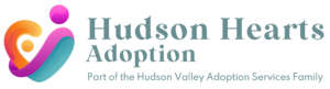 Hudson Hearts Adoption logo with colorful heart design and text "Part of the Hudson Valley Adoption Services Family.